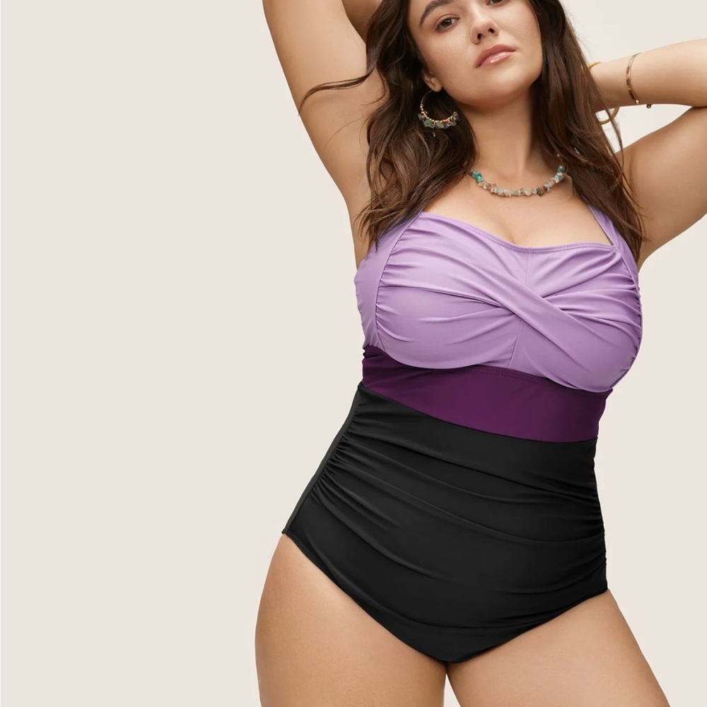 NWOT BloomChic Color Block One Piece Swimsuit 18W Purple Tummy Control